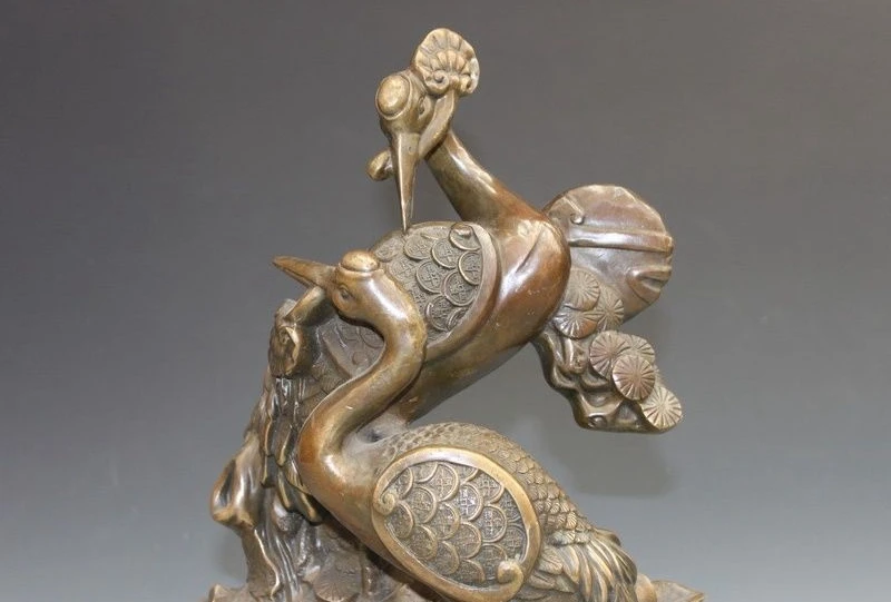 14 &quotКитайский дворец Фэншуй Бронзовая медь эверзеленые сосны две статуя журавля