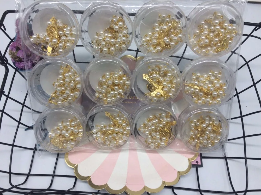 12 ароматизированные жемчужные четки в виде золотистой розы подвеска креста