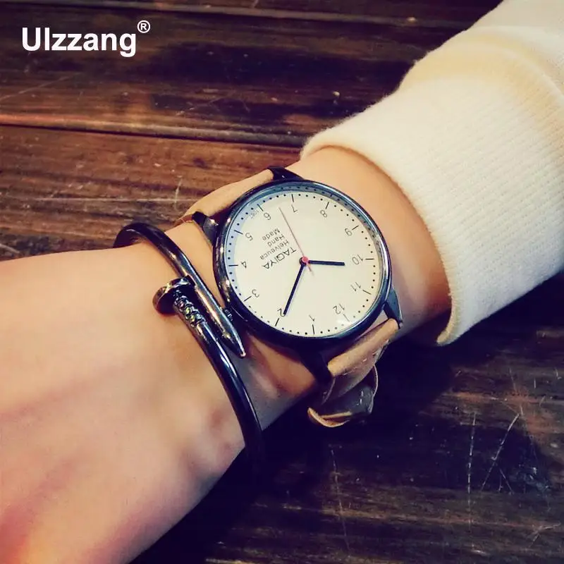 2018 повседневные винтажные простые кожаные джинсы Спортивные кварцевые наручные