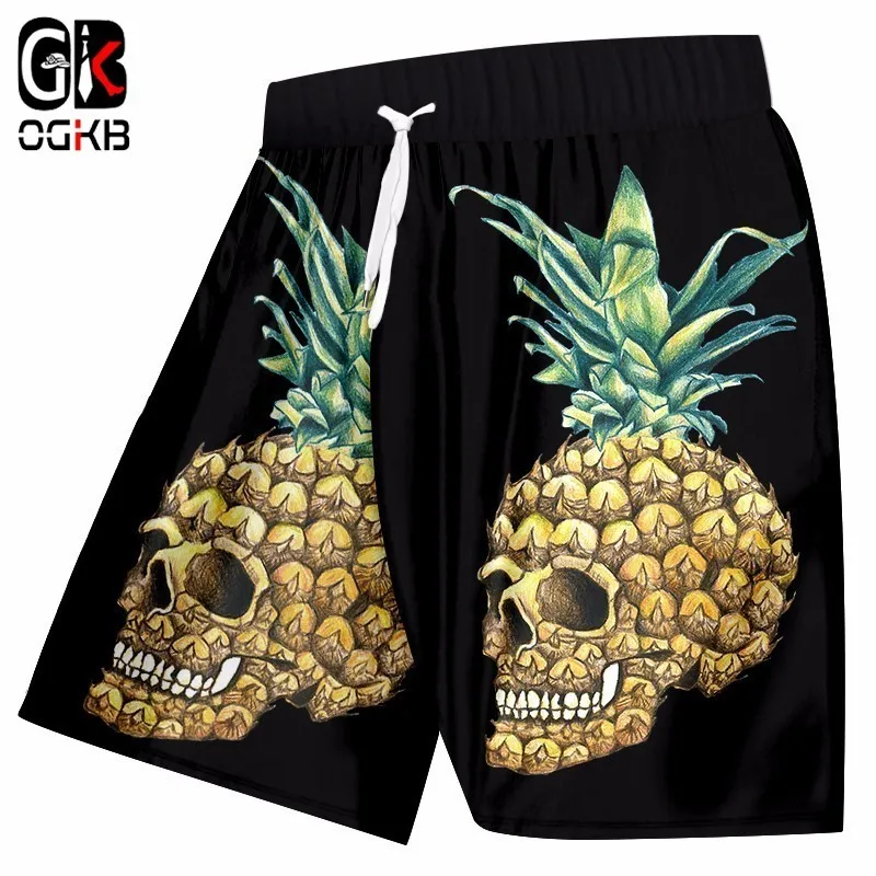 Шорты пляжные OGKB мужские с забавным принтом бермуды 3D ананаса черепа хип хоп