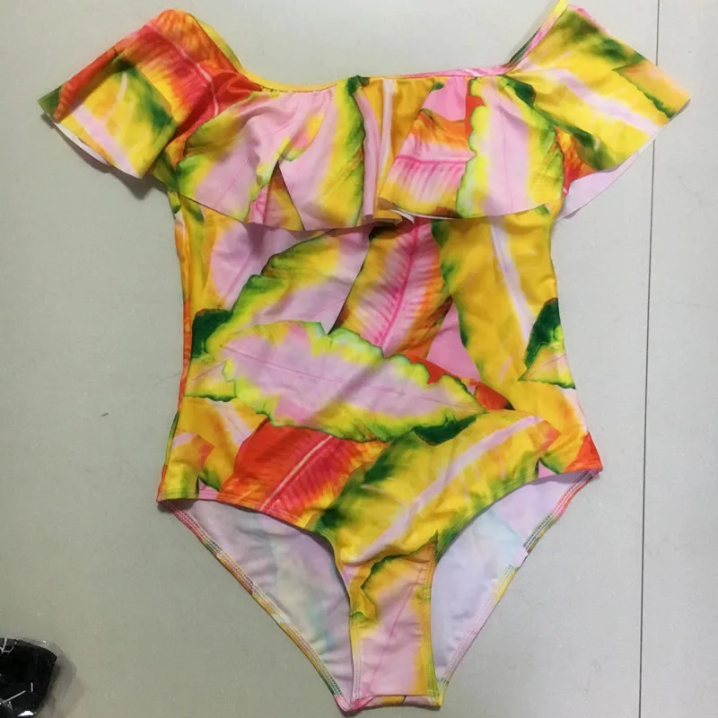 2017 сексуальный слитный купальник с открытыми плечами и принтом листьев женский