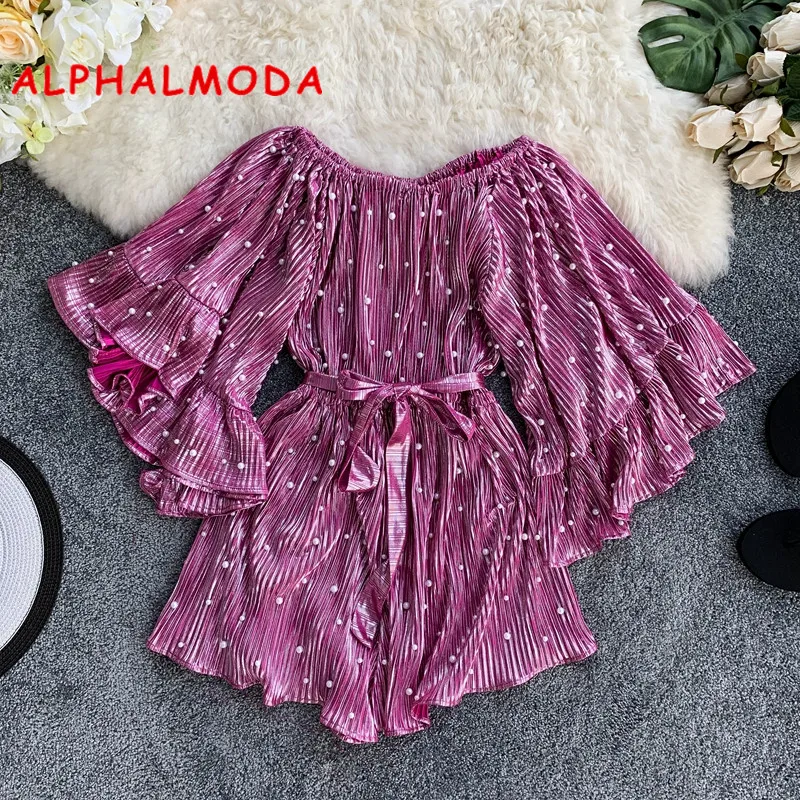 Женский комбинезон ALPHALMODA свободный с высокой талией и широким рукавом | Женская