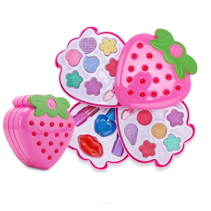 1 Set Strawberry Shape Kids Girls Makeup Tool Kit Toy Children Girls Pretend Play Make Up Toys Box Cosmetics Play Sets Toy