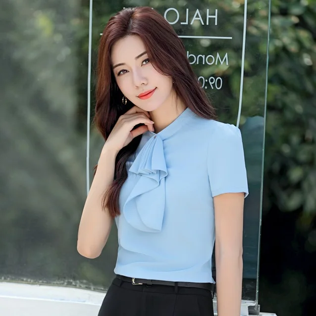 Летние модные женские Рабочие блузки и рубашки с белыми оборками коротким