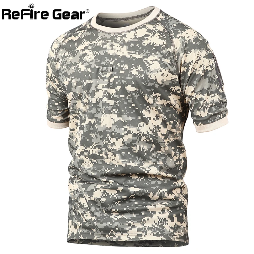 Refire gear летняя тактическая камуфляжная Футболка мужская быстросохнущая армейская футболка Повседневная дышащая камуфляжная футболка с круглым вырезом Военная футболка