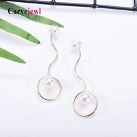carvejewl long stud earrings simple round simulated pearl earrings for women jewelry romantic new fashion double sided earrings