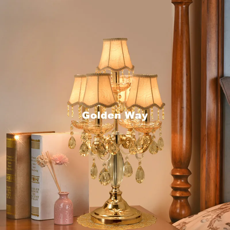 Free Shipping Modern Crystal Table Lamps For Living Room Bedroom Alloy Golden Lamp Shades Bedside Design Crystal Table/Desk Lamp