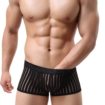 Сексуальное Полосатое прозрачное Мужское нижнее белье боксеры мужские сетчатые