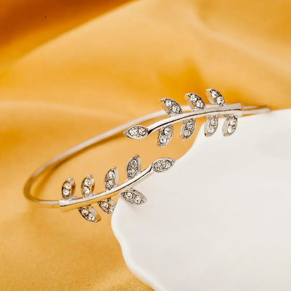 Женский браслет с двойными листьями Классический золотистый регулируемый на