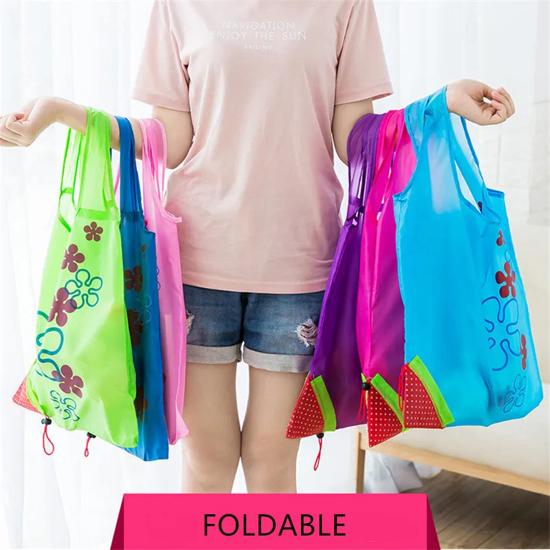 

10pcs Reusable eco-friendly bag Foldable shopping bag Strawberry bag Handbag Foldable Grocery storage Nylon tote Bag