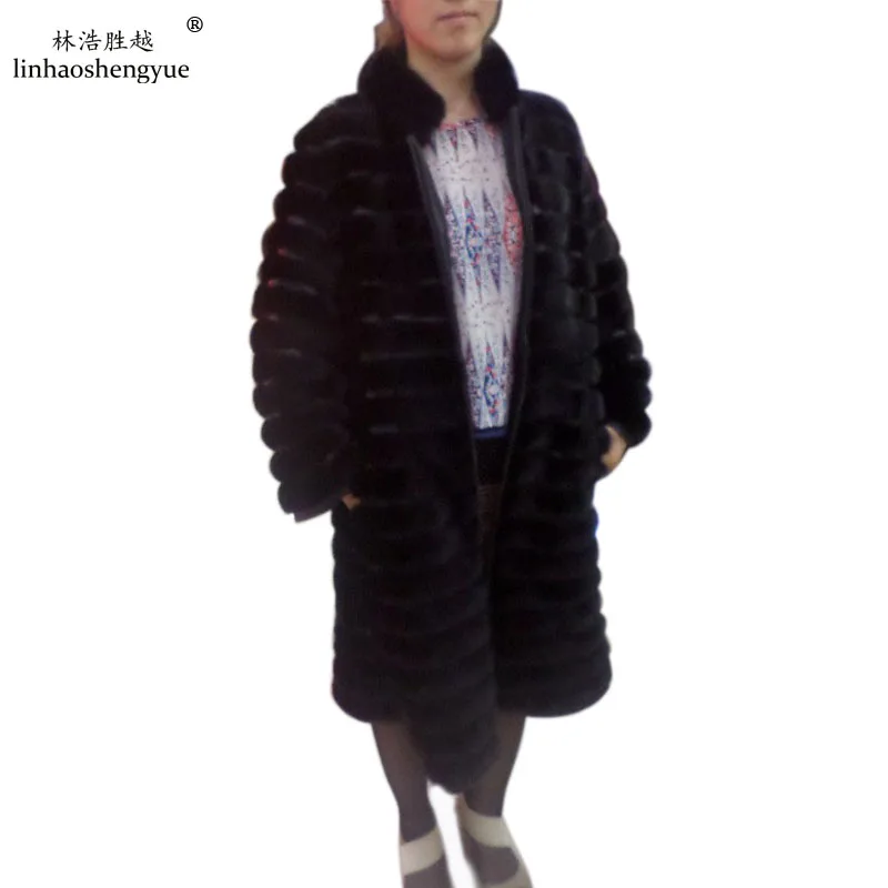 

Linhaoshengyue Length 90CM to 95CM Really Mink Fur Coat with Stand Collar with First Pigskin 2.5:2.5