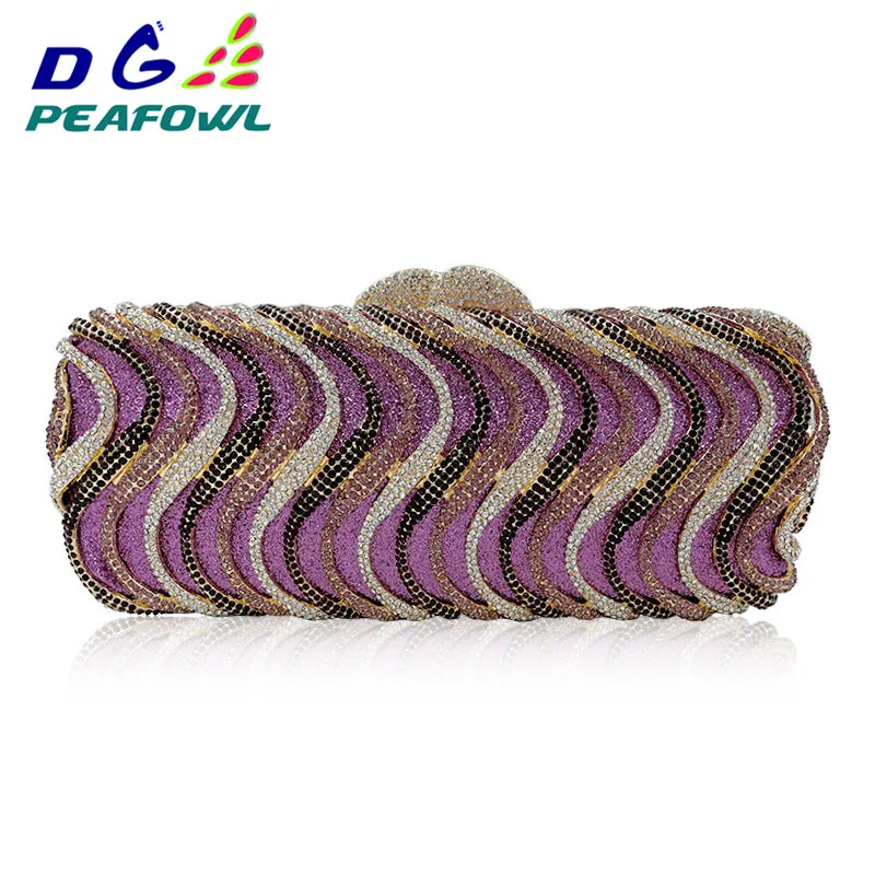 Роскошная Дамская Вечерняя Сумка-клатч в полоску с бриллиантами и кристаллами