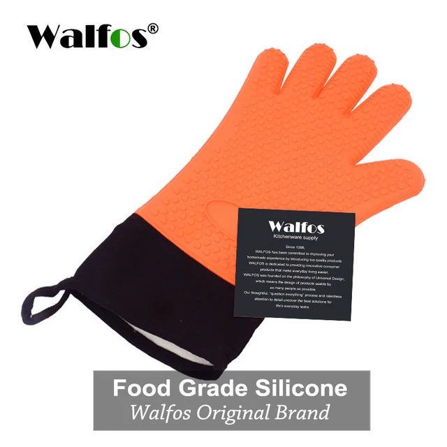 orange WALFOS, длинные силиконовые кухонные перчатки-перчатки для барбекю, перчатки для гриля, термостойкие перчатки для приготовления пищи, рукавицы для микроволновой печи, перчатки - Цвет: orange