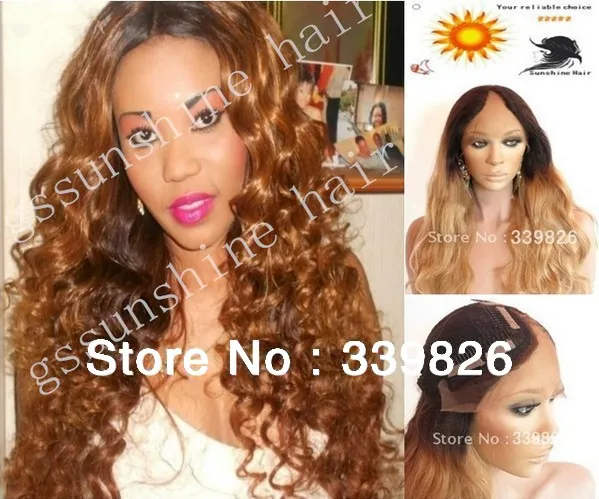 New products!!! 22inch two tone color kinky curl middle parting u part wigs for black women FREE SHIPPING |