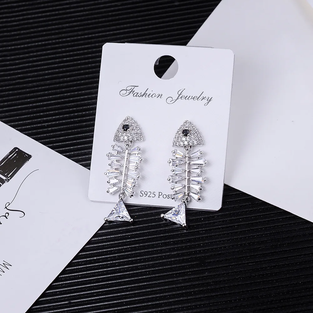 YUN RUO 2019 Cubic Zirconia Stone Finshbone Stud Earring S925 Silver Pin Hypoallergenic Woman Fashion Jewelry Gift Drop Shipping | Украшения