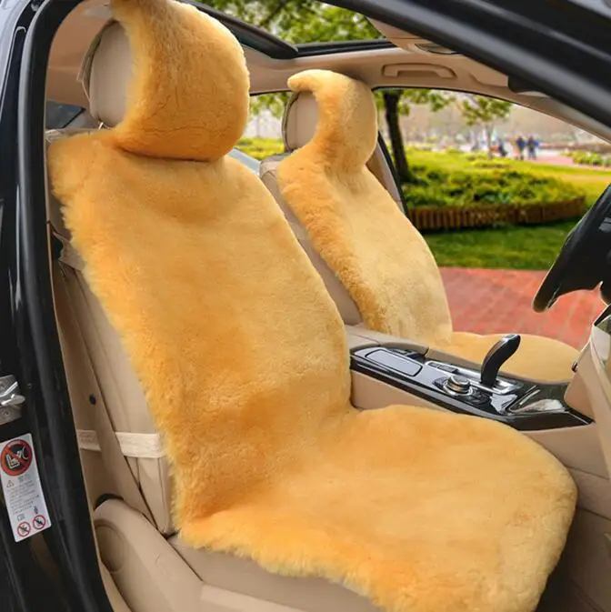 Yellow MUNIUREN австралийские шерстяные чехлы для сидений автомобиля зимние высококачественные цельные накладки из натуральной шерсти меховые подушки для сидений из овчины - Название цвета: Yellow