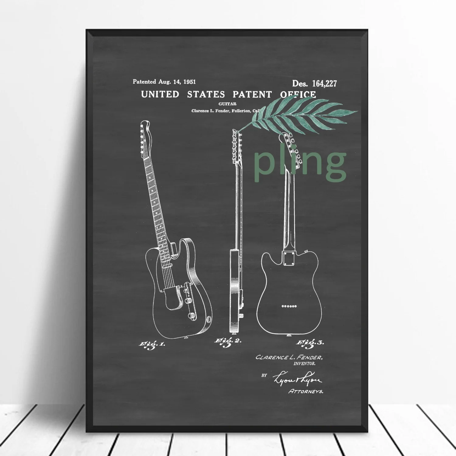 Fender Telecaster гитара патент 1951 печать Настенный декор музыкальный плакат