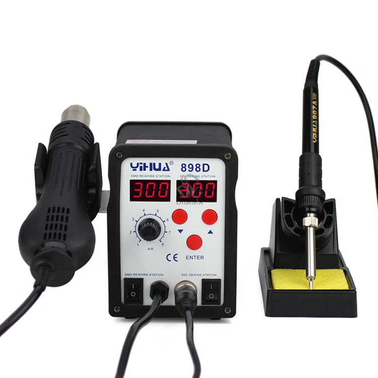 Паяльная станция 898D 2 в 1 SMD паяльник с тепловым пистолетом горячего воздуха