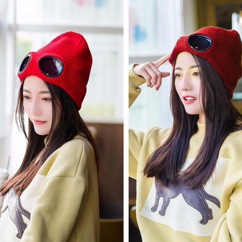 SYi Qarce,, однотонная зимняя вязаная шапка s Skullies Beanies, шапка для женщин и мужчин, Двойная съемная Кепка для очков, NM137-39