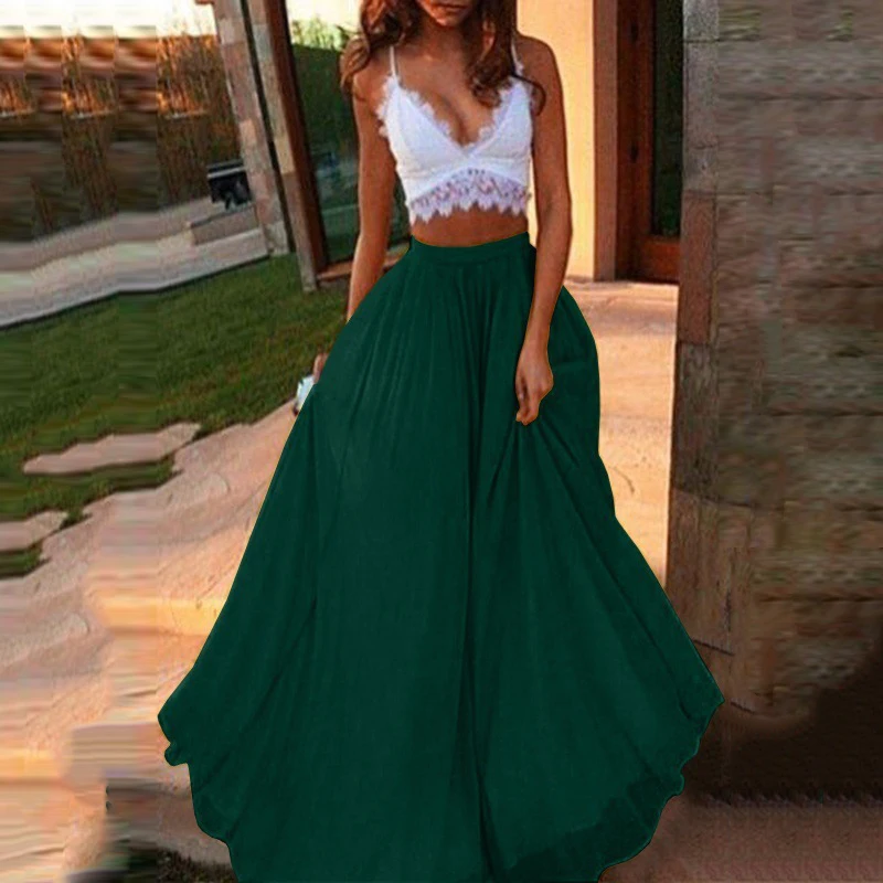 Ladies Stylish Casual Solid Color Long Chiffon Swing High Waist Summer Boho Sexy | Женская одежда