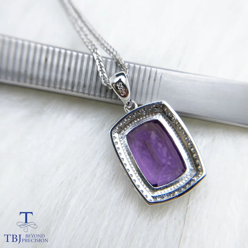 TBJ, простой дизайн ожерелье натуральная Подушка цвета аметиста 10*14 6ct драгоценный камень кулон с цепочками в 925 серебряные ювелирные изделия с подарочной коробкой