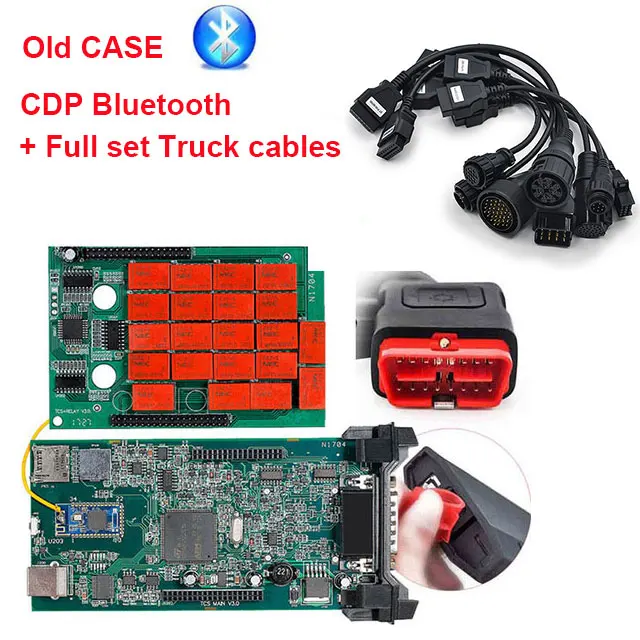 with old case BT CDP TCS кабели для автомобилей и грузовиков Полный комплект 8 шт. obdII OBD2 кабель для грузовиков автомобильные провода для multidiag pro mvd сканер OBD 2 диагностический инструмент - Цвет: with old case BT