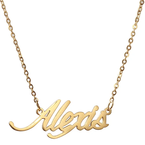

AOLOSHOW Name " Alexis " Women Gold Color Script Nameplate Necklace Stainless Pendant Font Letters Name Necklace ,NL-2406-1
