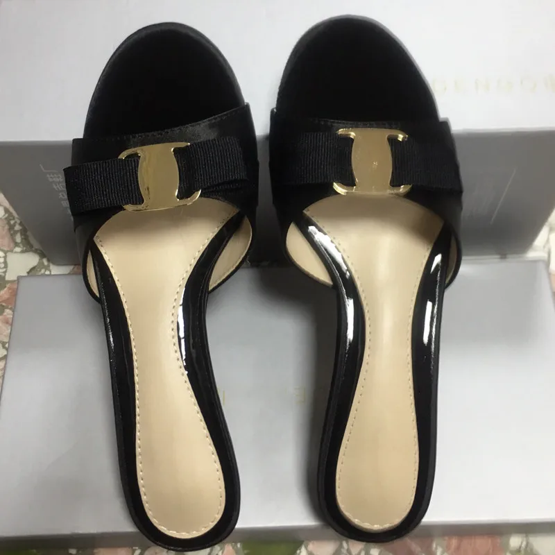 Small Big Size 34-43 Shoes Women Slippers New Summer High Heels Women's Shoes Simple Peep Toe Bow Sandals Sexy Lady Slides Mules