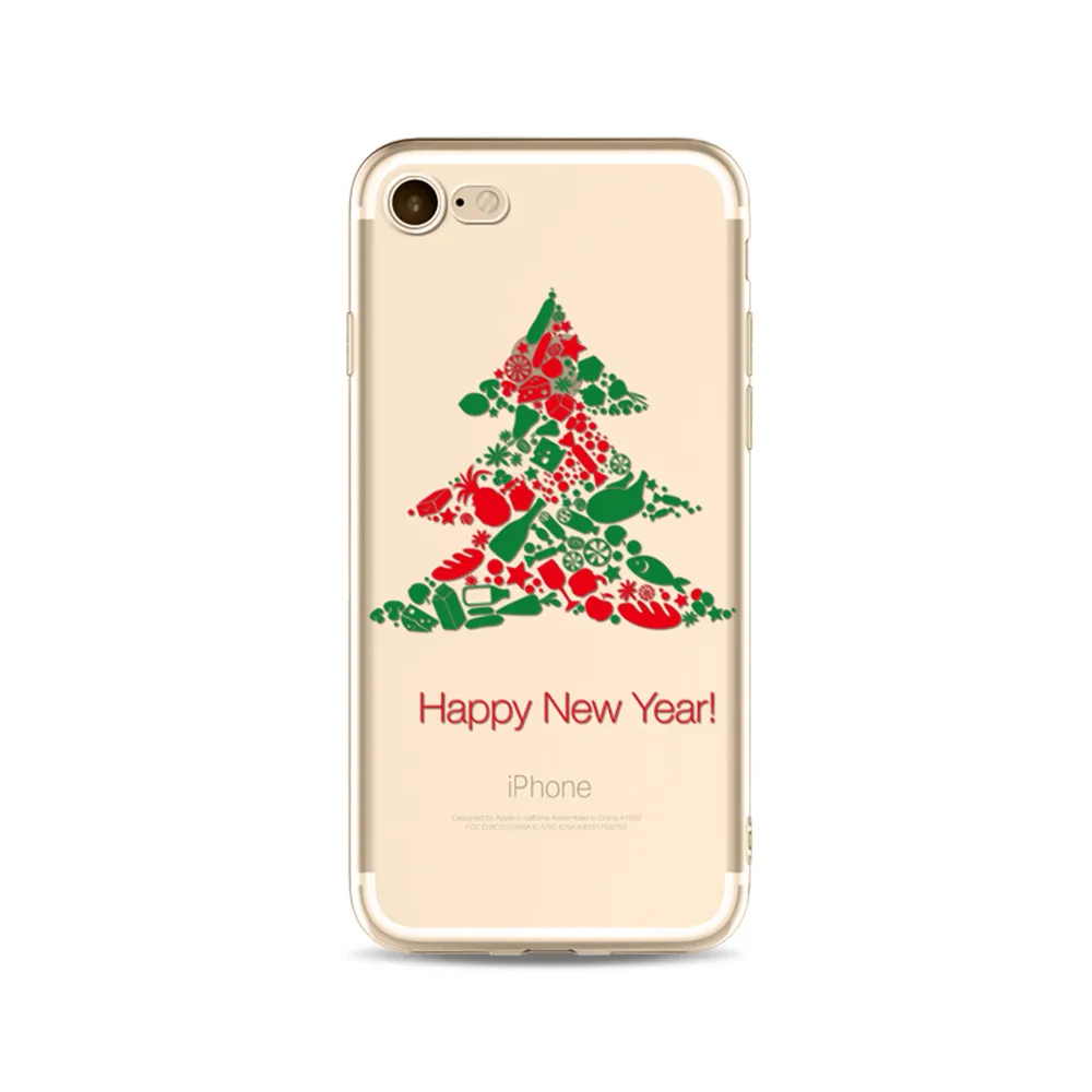 IMIDO Hot Selling Merry Christmas Tree Deer Design i7 i7Plus Phone Case Soft Transparent TPU Cover For iPhone X |
