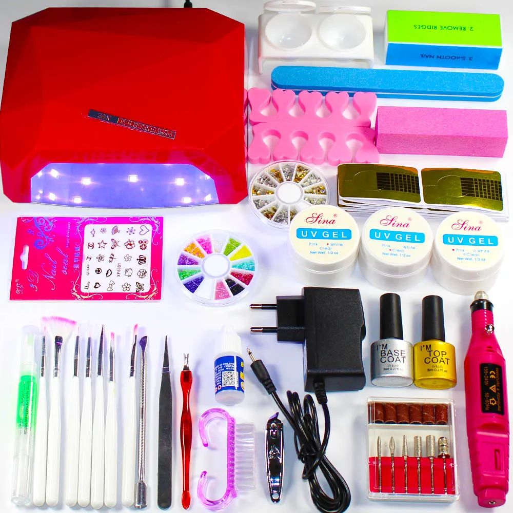 36 Вт УФ лампа для ногтей Набор маникюра наращивание гель маникюрный набор Гель