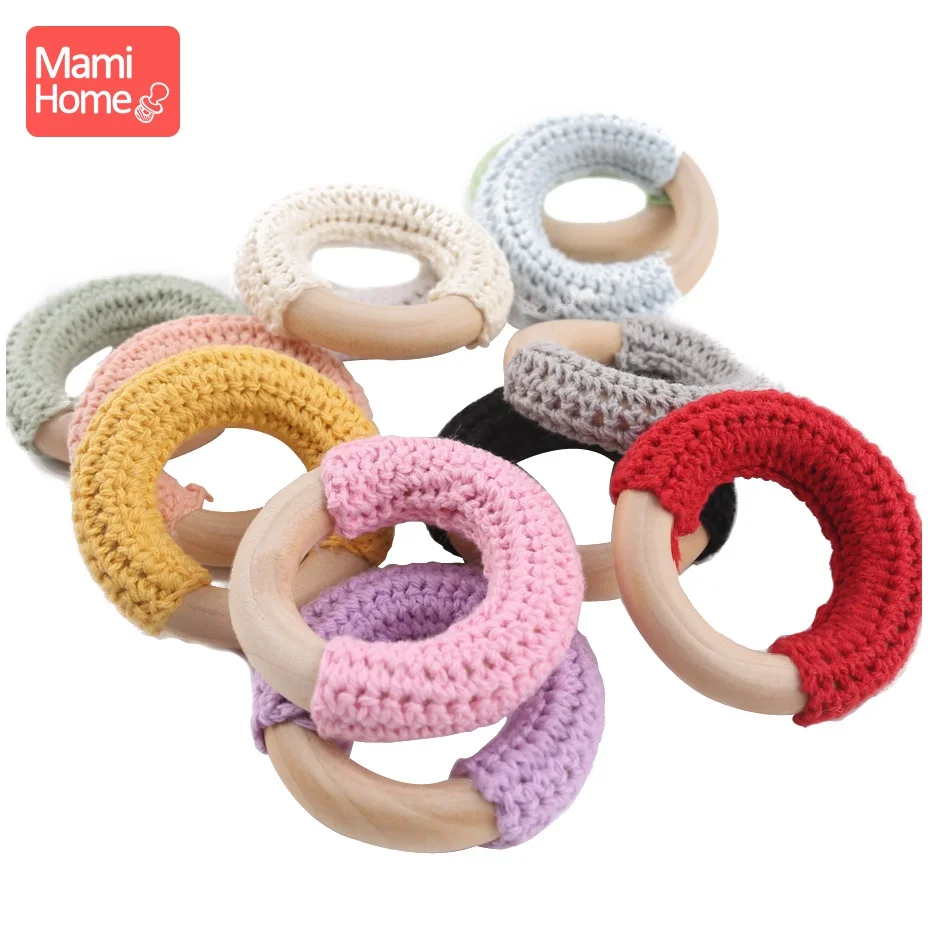

1pc 50mm Wooden Crochet Ring DIY Knitting Toys Wood Circles Blank Rodent baby teether Nurse Gifts Baby Teether Children'S Goods