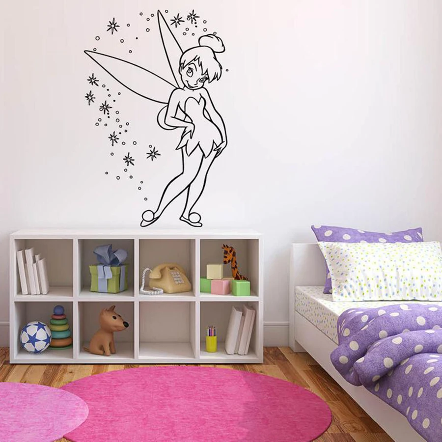 Tinkerbell Волшебные Крылья настенные наклейки Дети Спальня Фея милые девушки