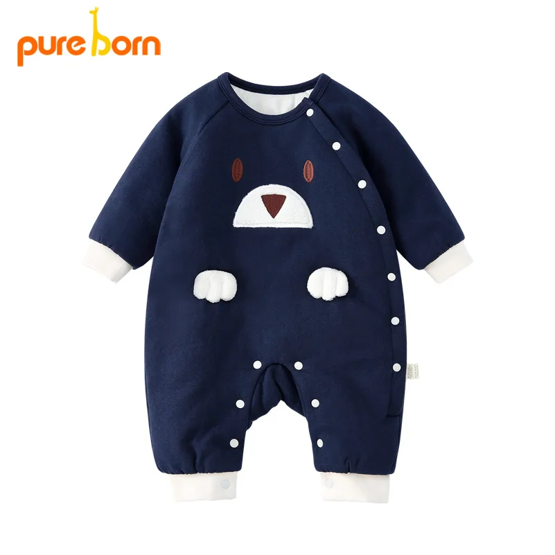 Pureborn детские комбинезоны зимние теплые Одежда для новорожденных с длинным