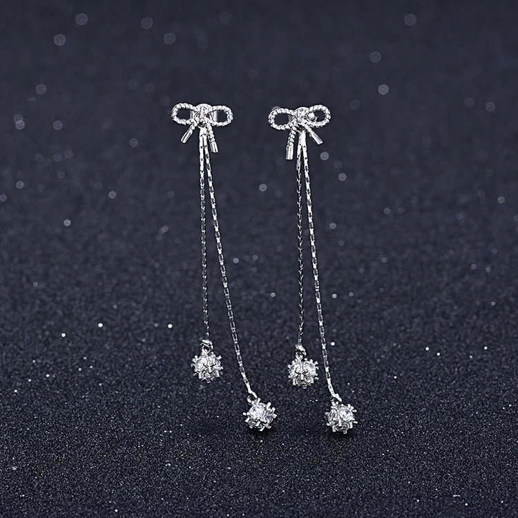 Красивый женский бант с двойными фианитами длинные медные серьги | Украшения и