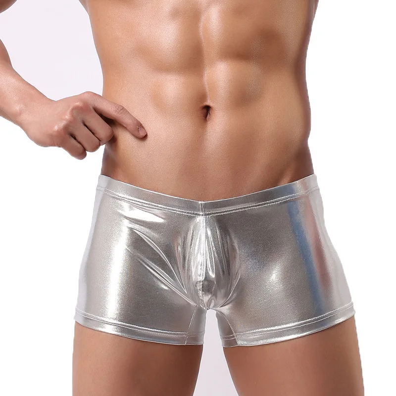 

Sexy Mens Boxers Shorts PU Leather Underpants Male Glossy Faux Leather Underwear Men Boxer Shorts Lingerie Party Club Wear