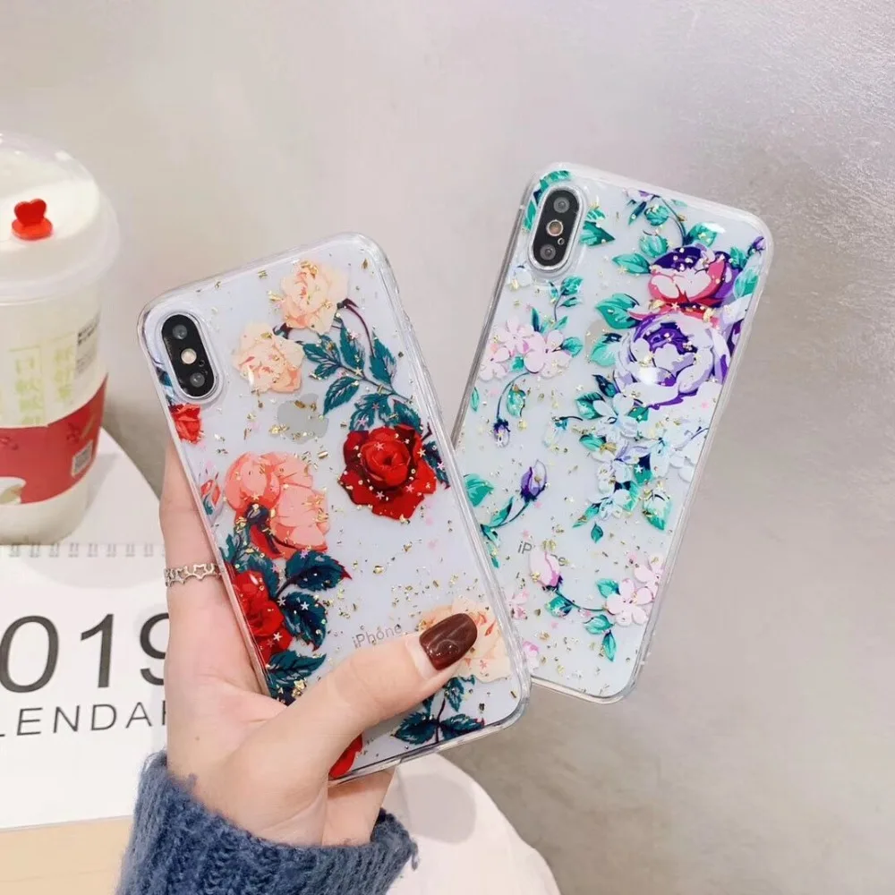 Цветочный силиконовый чехол для huawei P20 lite plus nova 3i P30 mate 20 со сверкающими