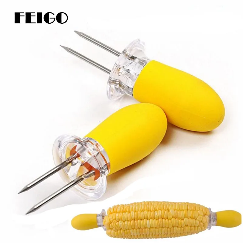 

FEIGO New 4Pcs/set Stainless Steel BBQ Corn Holders Fork Multi-Function Barbecue Corn Tools Party Kitchen Barbecue Tools F332
