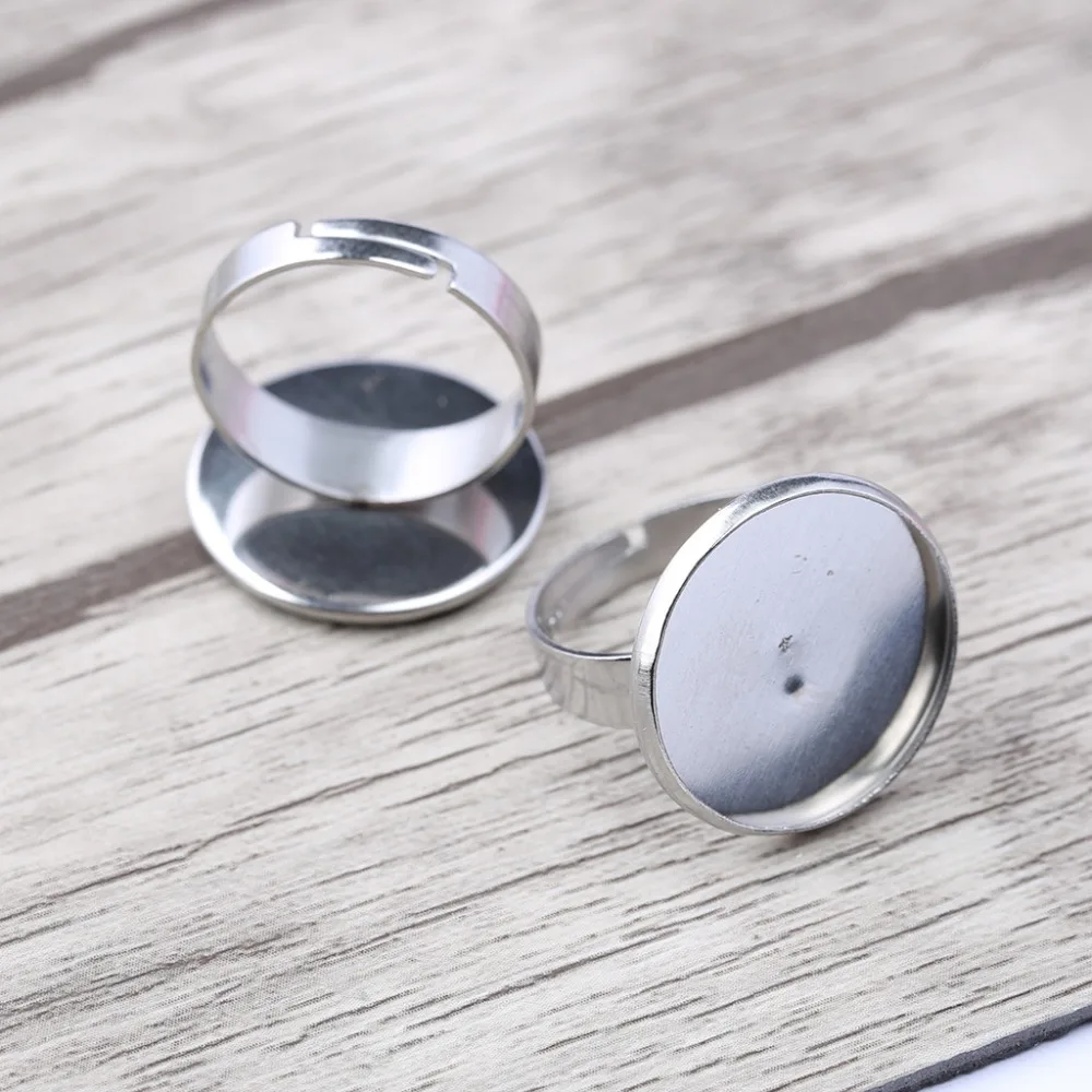 

10pcs Adjustable Ring Base Blanks 16mm 18mm Round Cabochon Bezel Setting Trays Stainless Steel Jewelry Findings