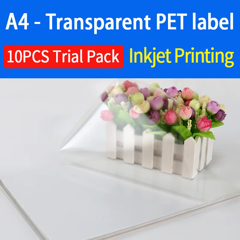 10 sheet test pack A4 наклеек прозрачный ПЭТ, наклейка для струйный принтер для печати фото - Цвет: 10 sheet test pack