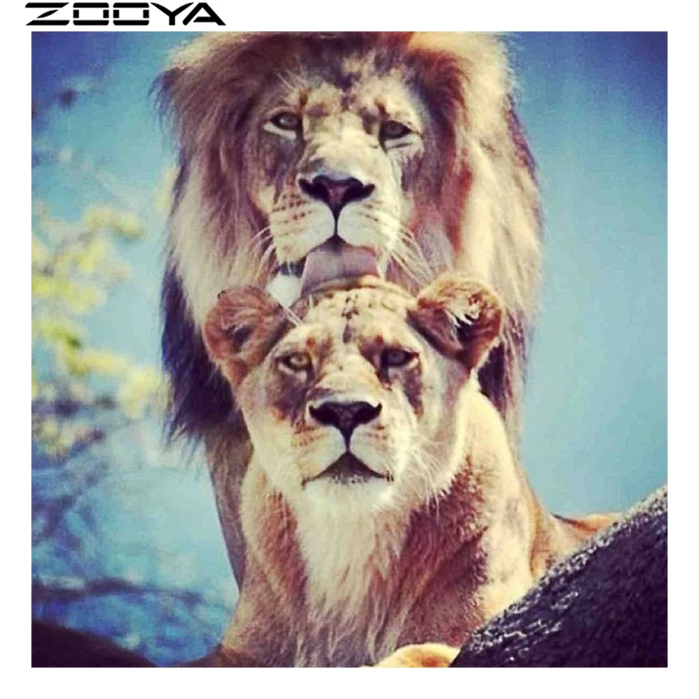 

ZOOYA Diamond Embroidery Cross-Stitch Animal Lion Mother And Child 5d DIY Diamond Painting Embroidered With Rhinestones R724