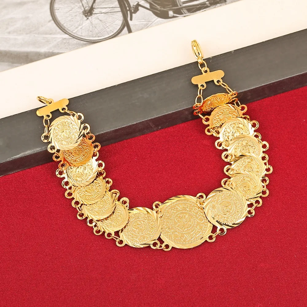 Женский золотистый браслет с монетами мусульманский арабский Ближний Восток|coin