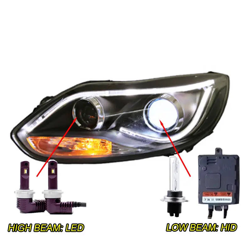 HID Автомобильный Стильный чехол для Ford Focus 2012- фары светодиодный Ford Focus фары DRL линзы двойной луч ксеноновые автомобильные аксессуары - Цвет: HID