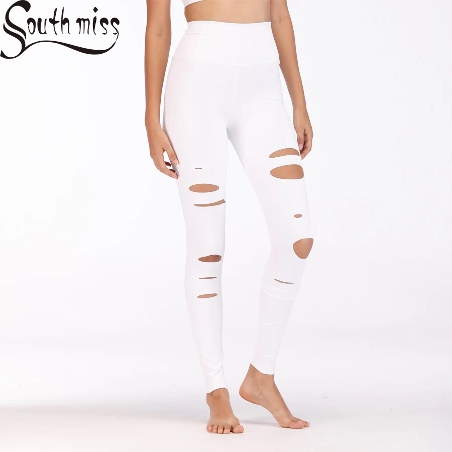 Женские спортивные штаны для йоги сексуальные леггинсы с дырками фитнеса модные
