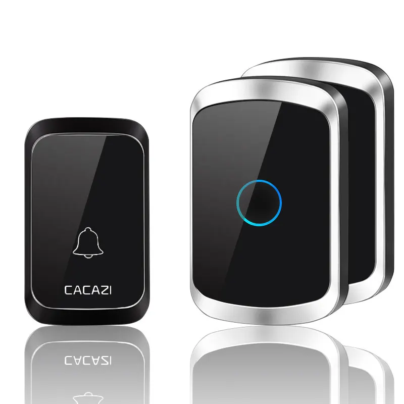 1 button 2 receiver Беспроводной дверной звонок CACAZI, водонепроницаемый аккумулятор, 1, 2, передатчик, 1, 2, приемник, домашнее дверной звонок, беспроводной звонок, США, ЕС, Великобритания, разъем AU - Цвет: 1 button 2 receiver