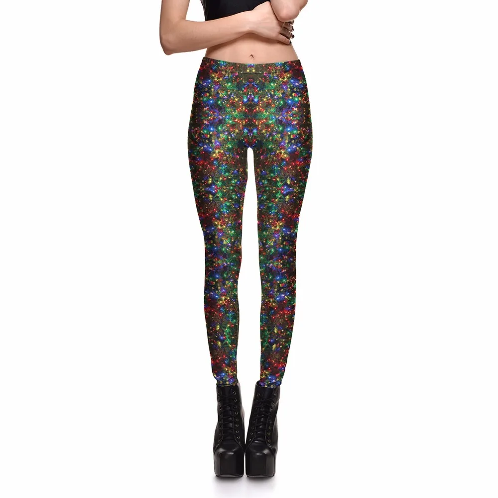 Леггинсы Счастливого Рождества женские красочные огни яркие колокольчики