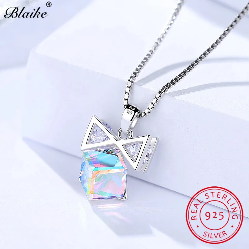 Женское Ожерелье с бантом Blaike из серебра 925 пробы квадратным градиентным