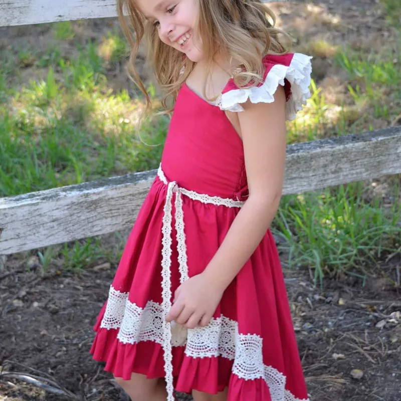 Старинные малыша Труба платье для девочек оборками ремни cross back летнее детей