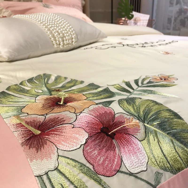 Роскошный набор постельного белья из шелка и хлопка розового/белого/синего цвета