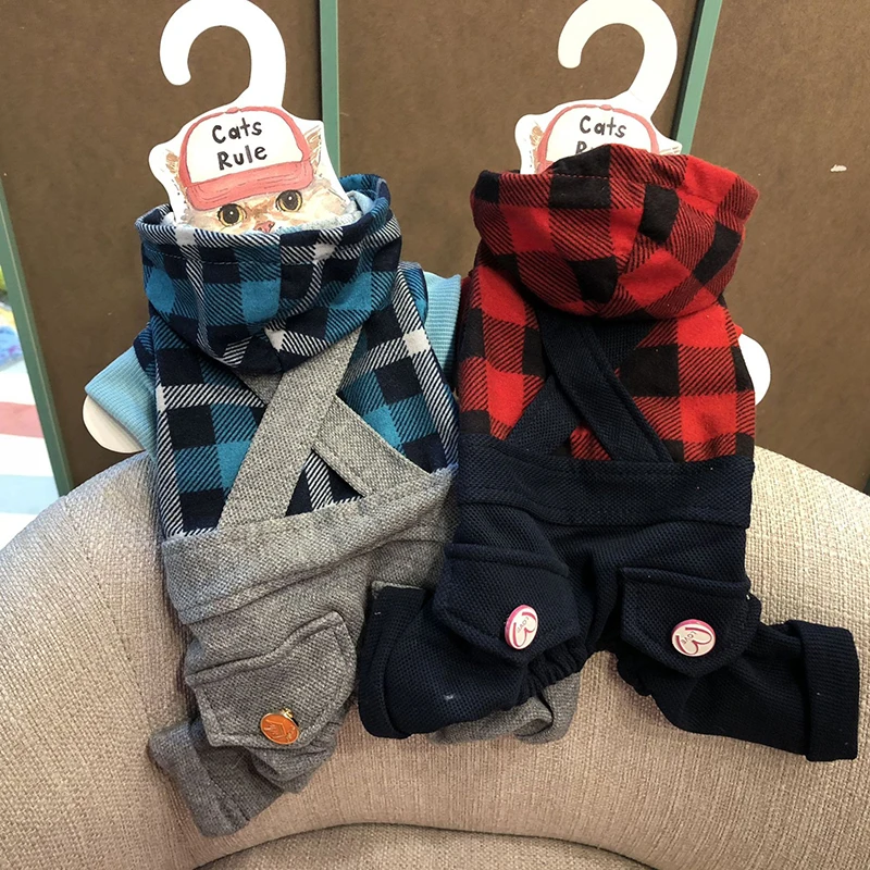 2018 одежда для щенков собак комбинезоны клетчатая толстовка хлопковое пальто