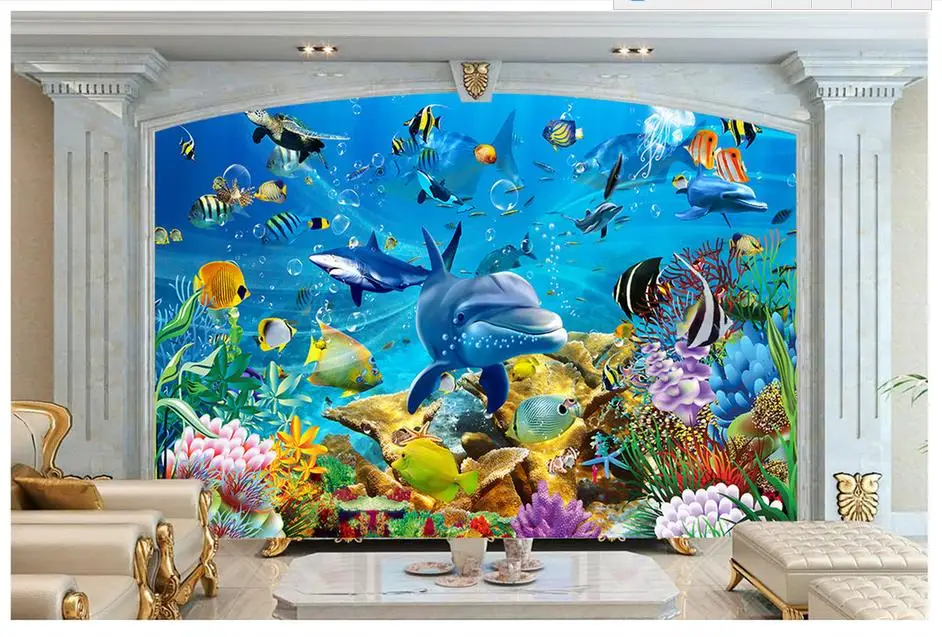High End Пользовательские 3D фото обои настенные фрески Приморский мир дельфина ТВ